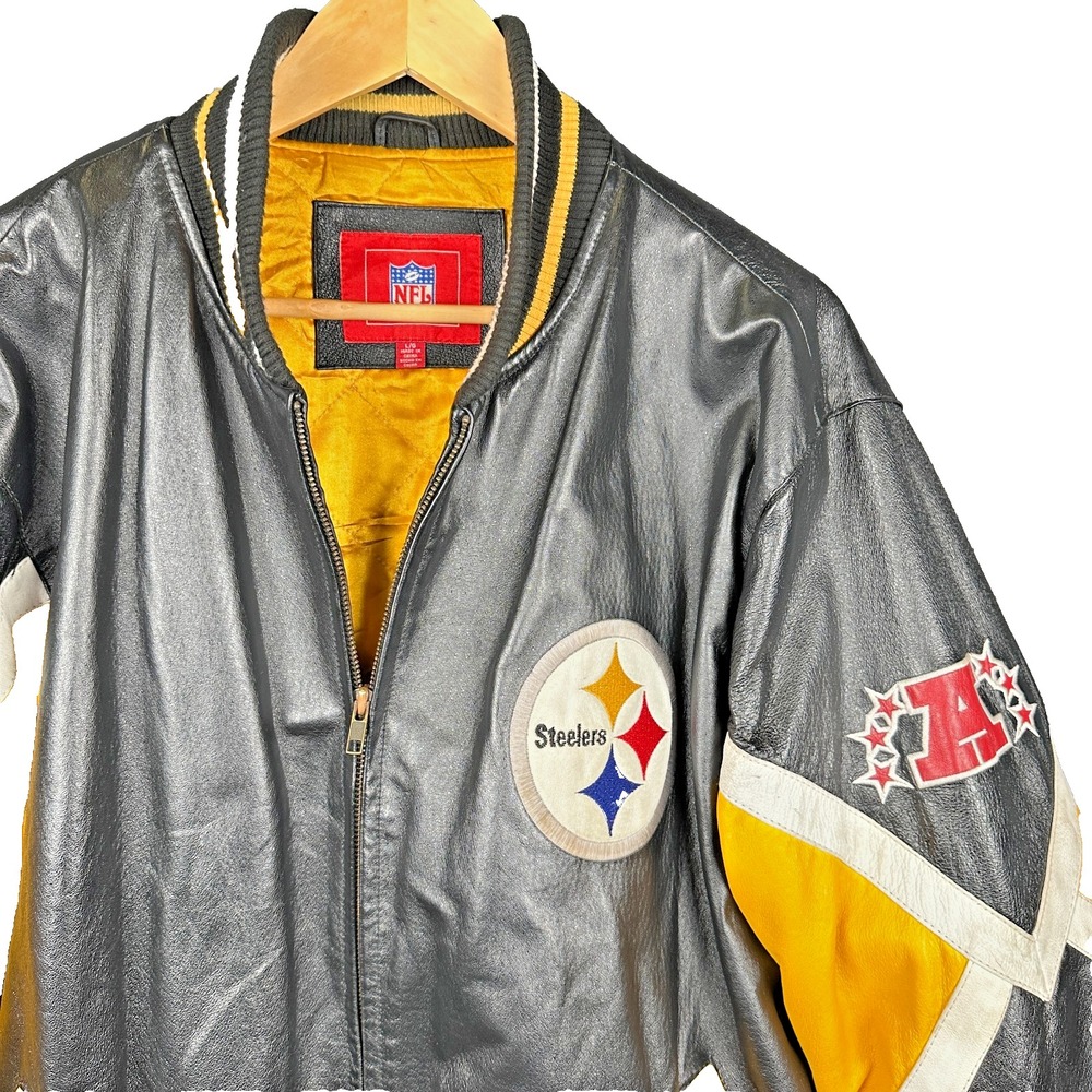Vintage 90s NFL Pittsburgh Steelers Genuine Leather Jacket Mens Large Bomber